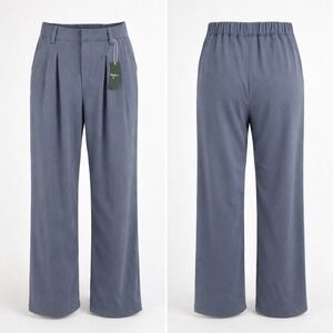 NWT Halara High Waisted Pleated Wide Leg Waffle Knit Trousers slate blue SM/Tall